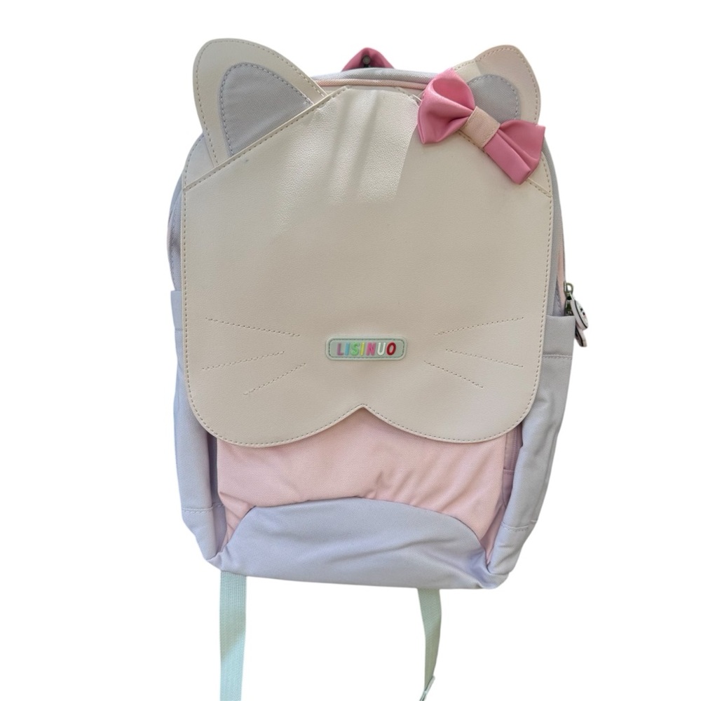 Lisinuo Pink Kitty Cat Ears Bow Cute Girly Multi Pocket School Backpack 15X12